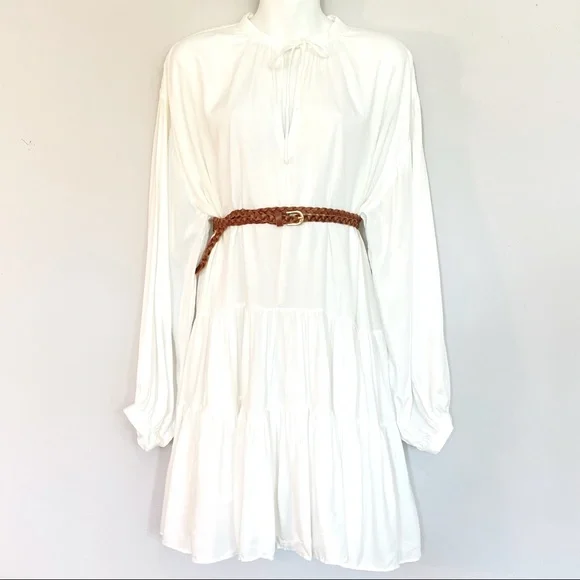 Valija Gitana Dresses | Boho Rayon Boutique Flowy White Long Sleeve Dress Midi Oversized Loose Bohemian | Color: White | Size: S | Belleliz's Closet